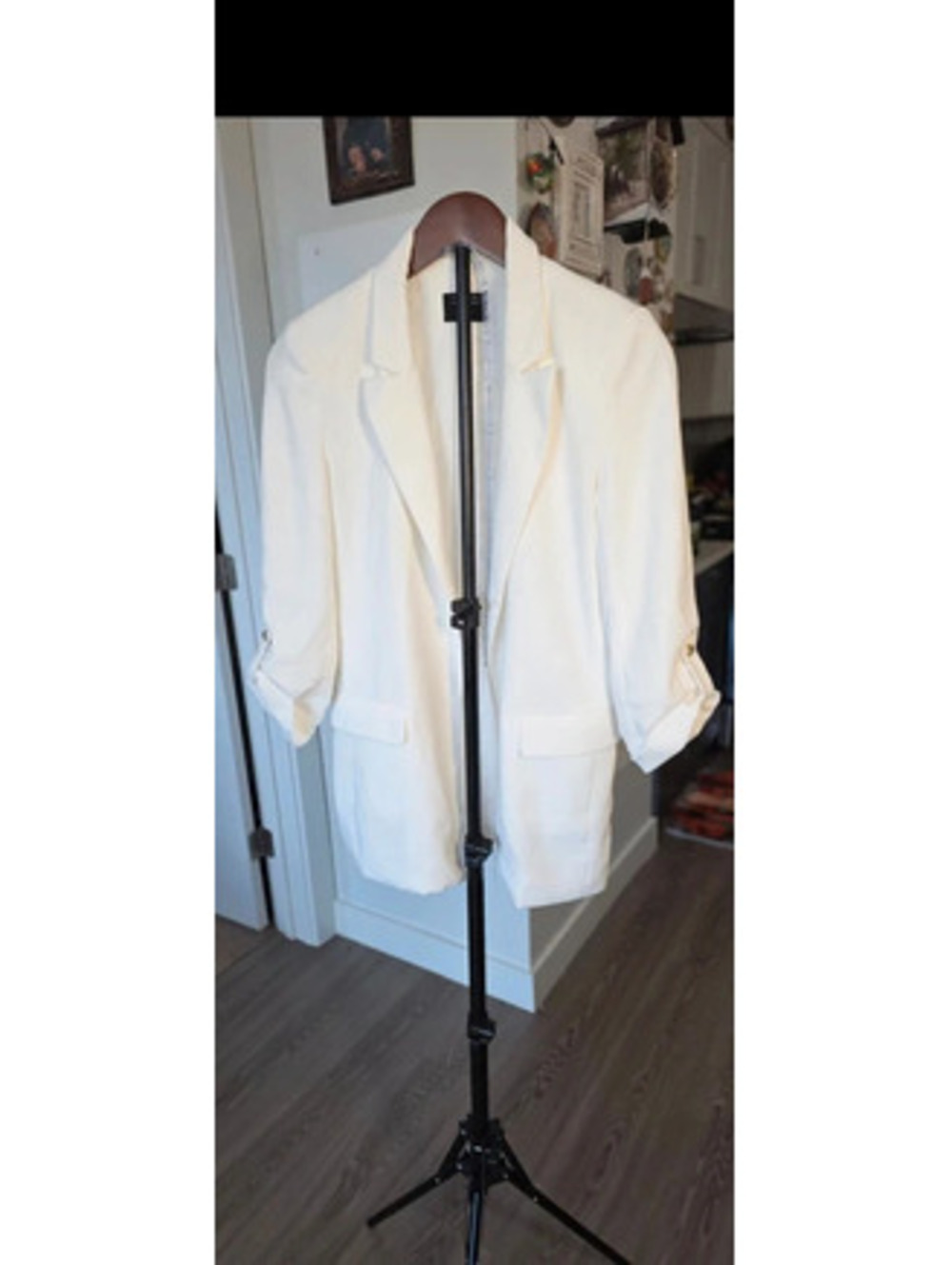 H&M White Blazer with Rolled Sleeves and Gold Button Detail